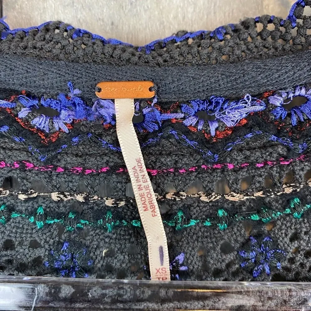 Free People Siesta Fiesta Crochet Top in Black Combo Size XS.